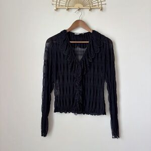 Kay Unger Ruffle Blouse 12 Perforated Black